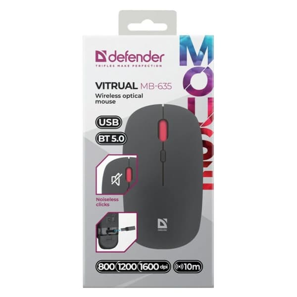Trådløs Bluetooth mus Defender VITRUAL MB-635 Sort 1600 dpi