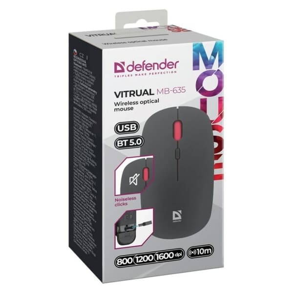 Trådløs Bluetooth mus Defender VITRUAL MB-635 Sort 1600 dpi