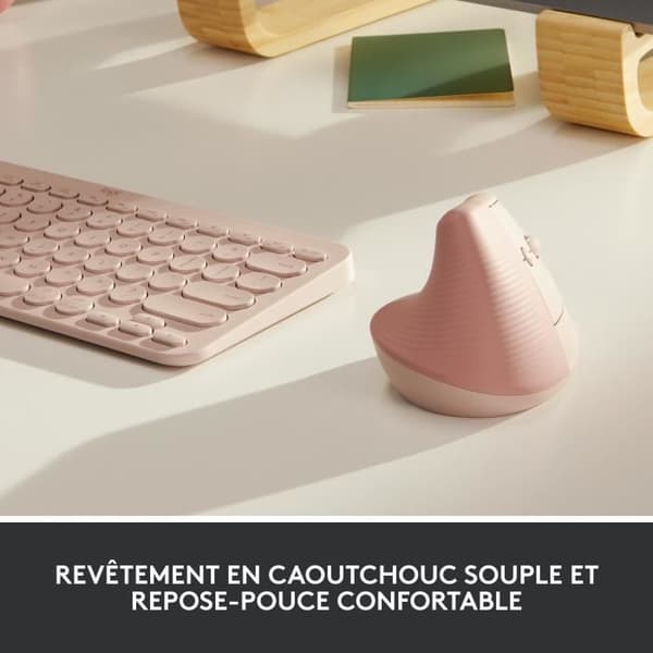 Logitech Lift Ergonomic Vertical Mouse, Trådlös, Tyst - Rosa