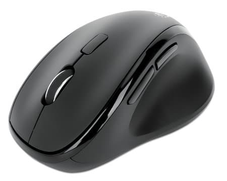MANHATTAN Ergonomisk trådløs mus med 2-i-1 USB-modtager, USB-A og USB-C kombinationsmodtager, seks knapper plus musehjul, 800/1200/1600 dpi, håndledsv Sort