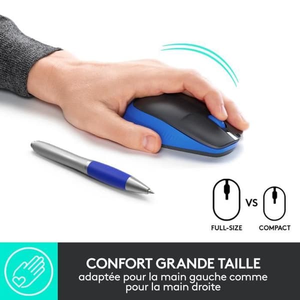 Ergonomisk trådlös mus - Logitech - M190 - Blå