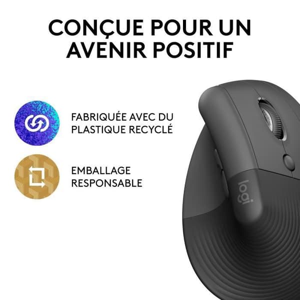 Ergonomisk mus - Trådlös - Logitech - Lyft - Högerhänt - Grafit