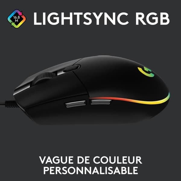 Spelmus - Kabelansluten - Logitech G - G203 - Lightsync - RGB - USB - Svart