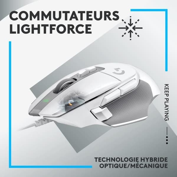 Spelmus - Kabelansluten - Logitech G - G502 X - Vit