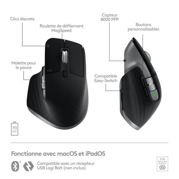 Logitech MX Master 3S Mus för Mac - Trådlös Bluetooth - Sideral Grå