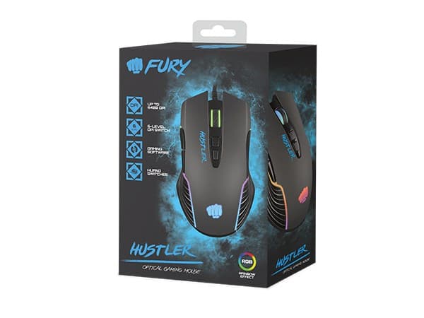 FURY Hustler Gamingmus Ambidextrös USB Typ-A Optisk 6400 DPI