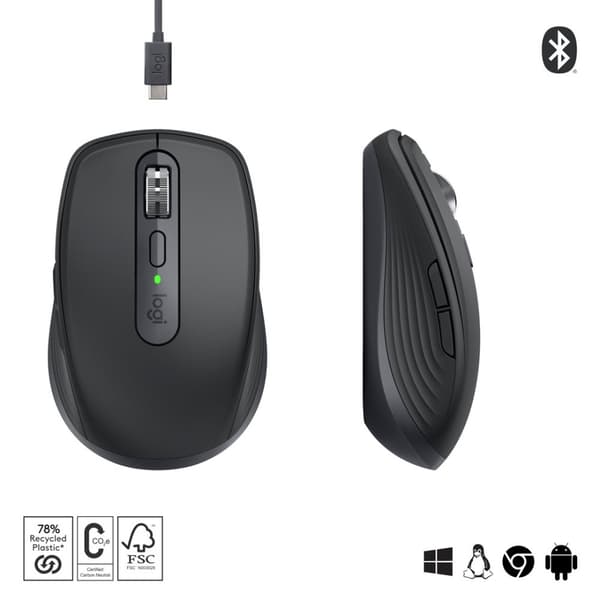 Logitech MX Anywhere 3S mus Office Högerhänt RF Trådlös + Bluetooth Laser 8000 DPI