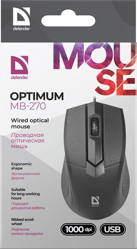 Defender Optimum MB-270 mus Office Högerhänt USB Typ-A Optisk 1000 DPI