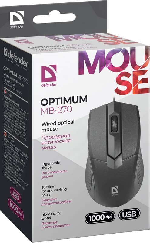 Defender Optimum MB-270 mus Office Högerhänt USB Typ-A Optisk 1000 DPI