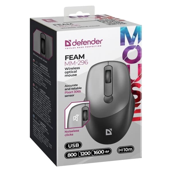 MOUSE DEFENDER FEAM MM-296 RF TYST GRÅ