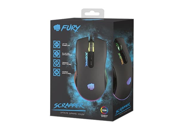 FURY Scrapper Gamingmus Ambidextrös USB Typ-A Optisk 6400 DPI