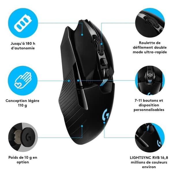Spelmus - Trådlös - Logitech G - G903 Lightspeed - Svart