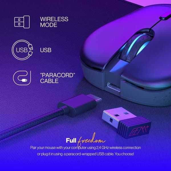 Gamingmus - ENDORFY - GEM Plus - Trådlös - 26 000 DPI - RGB-belysning - Ultralätt