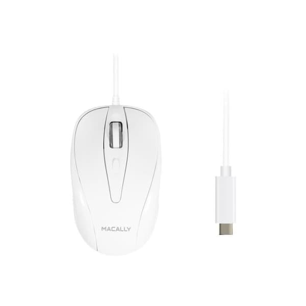 Macally UCTURBO Mus högerhänt och vänsterhänt optisk 3 knappar kopplad USB-C Vit