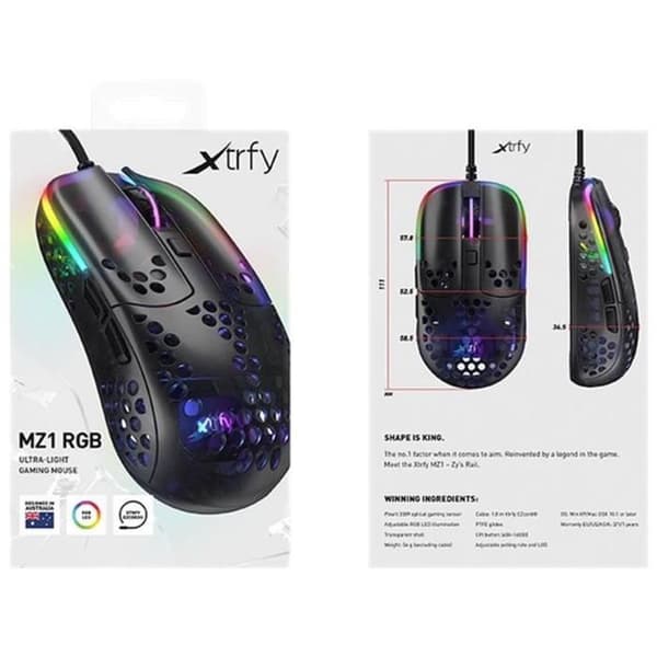 Trådbunden spelmus - XTRFY - MZ1 Zy's Rail - Svart (MZ1-RGB-BLACK-TP)
