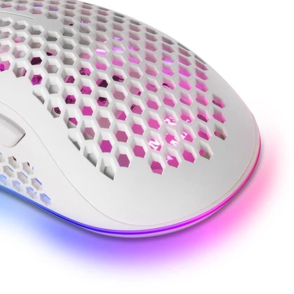 Mars Gaming MMEX Vit, RGB-spelmus, 32K DPI, fjäderkabel, optiska omkopplare