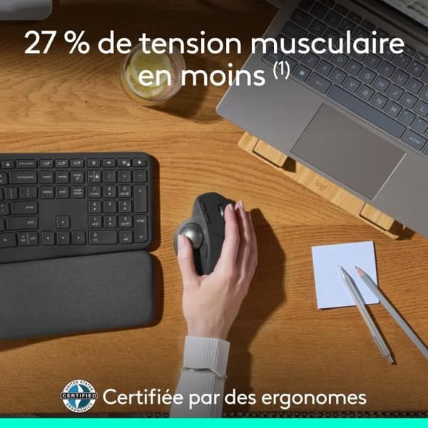 Ergonomisk mus - trådlös - Logitech - MX ERGO S - Grafit