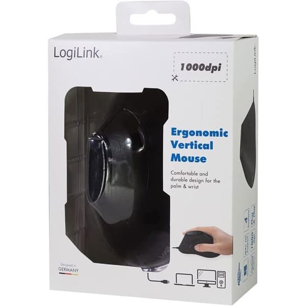 LogiLink Ergonomic Vertikal vertikal mus - 5 knappar - USB - Svart