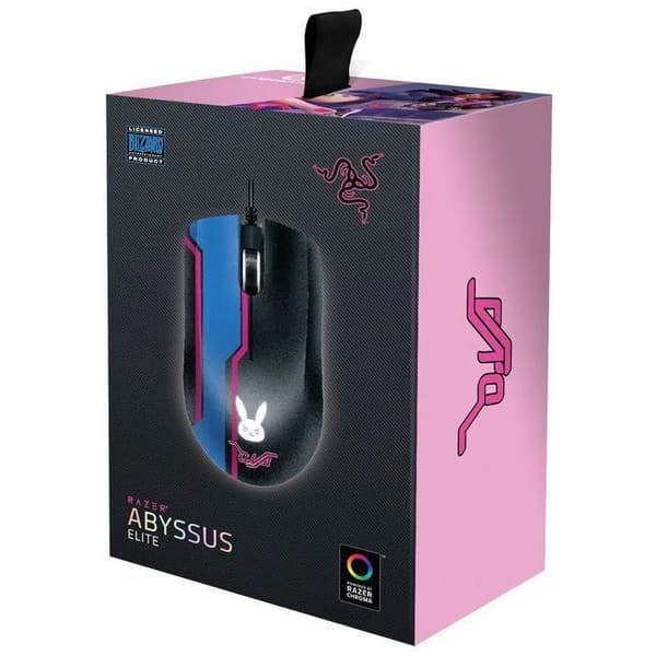Trådbunden spelmus - Razer - Abyssus Elite (D.Va) - 7200 dpi - Ambidextrös - RGB 16.8M färger Svart, Blå, Rosa
