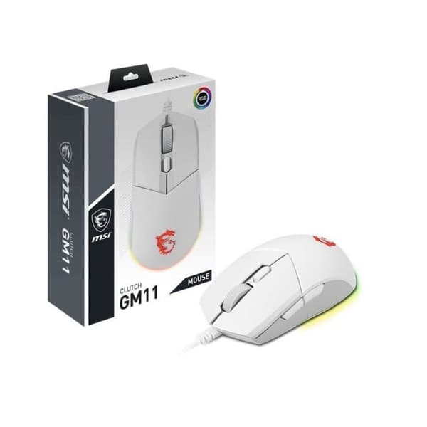 Trådbunden spelmus - MSI - CLUTCH GM11 WHITE - PMW-3325 5000 DPI optisk sensor - RGB-belysning