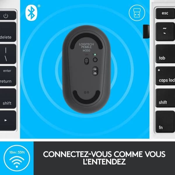 Trådlös mus - Logitech - M350 Pebble - Bluetooth - tyst - Svart