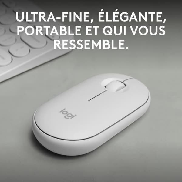 Logitech Pebble Mouse 2 M350s slimmad trådlös Bluetooth-mus, bärbar, lätt - Vit