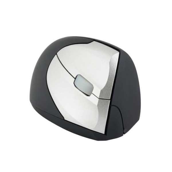 R-Go Tools Minicute EZ Evolution Vertical Mouse Högerhänt Trådlös, Högerhänt, Laser, RF Trådlös, 1600 DPI, 118 g, Svart, Silver