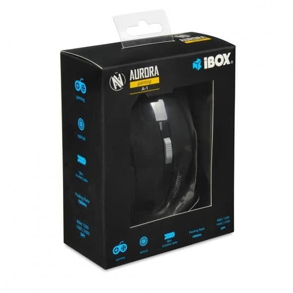 iBox Aurora A-1, Ambidextrous, Optisk, USB, 2400 DPI, Svart