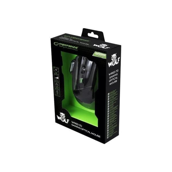 ESPERANZA MX201 WOLF Mouse - Optisk 2400 dpi - 7 knappar - USB-kabel - Grön