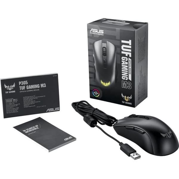 ASUS TUF Gaming M3 Gaming Mouse | Kabelansluten - 7000 DPI-sensor - RGB-belysning - 7 programmerbara knappar - Aura Sync