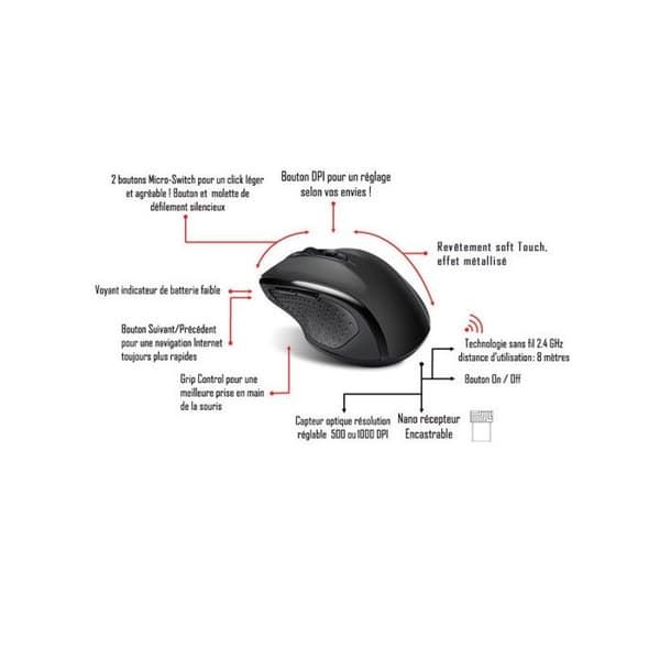 ADVANCE Shape 6D Mouse S-6D-BK - Trådlös - Optisk - 6 knappar - 1000 DPI - PC / Mac - Svart