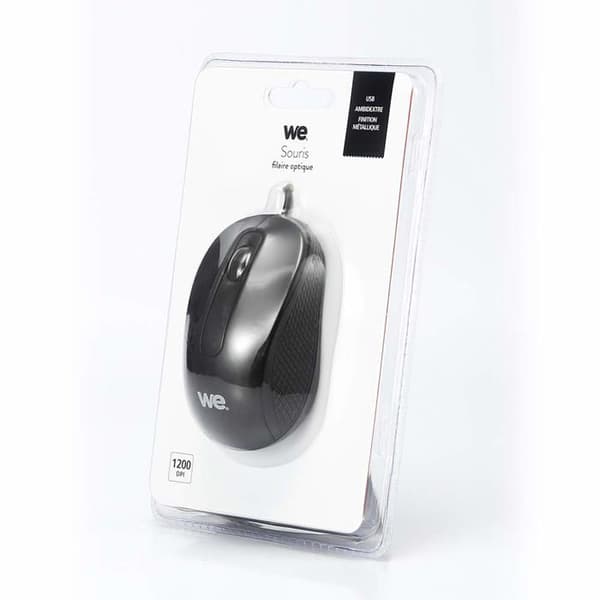 Trådad mus - WE - Svart - Metallisk finish - 1200DPI - USB
