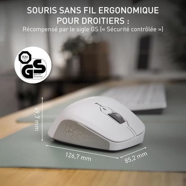 Ergonomisk Mus - CHERRY - STREAM MOUSE COMFORT - Trådlös 2.4 GHz - 6 Tysta Knappar - Vit