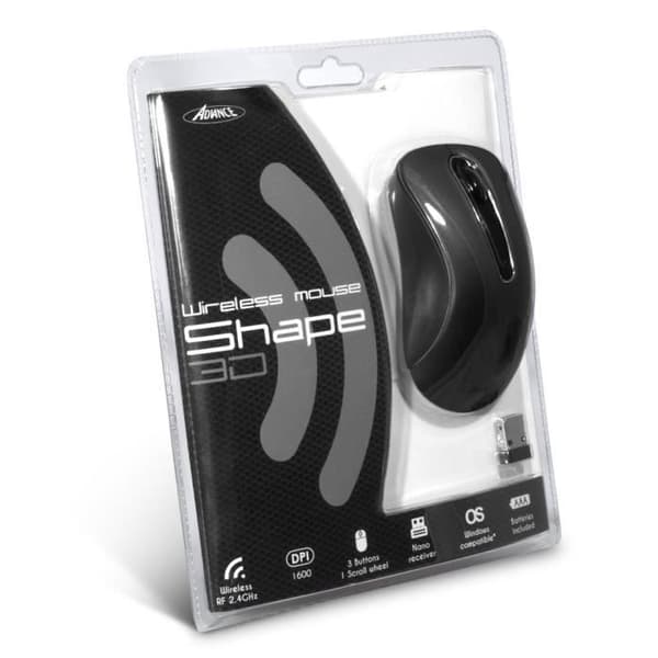 Shape 3D Mouse S-3DW-BK - ADVANCE - Trådlös - Optisk - 3 knappar - 1600 DPI - PC - Svart