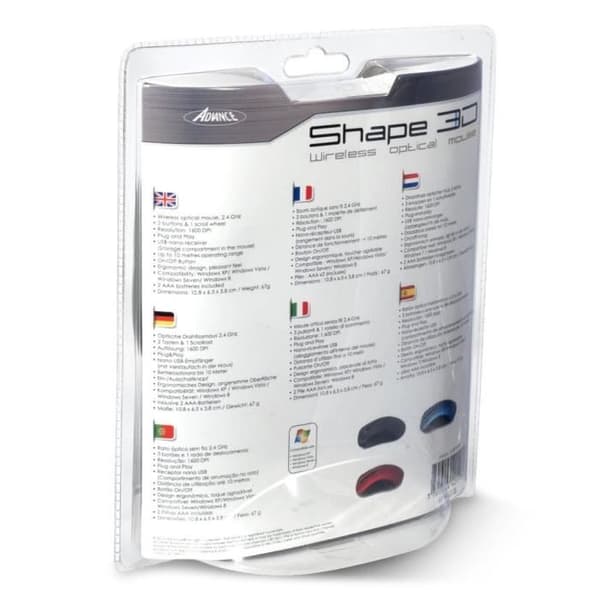 Shape 3D Mouse S-3DW-BK - ADVANCE - Trådlös - Optisk - 3 knappar - 1600 DPI - PC - Svart