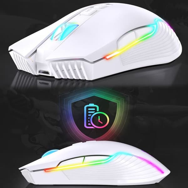 ONIKUMA - CW905 Vit 2.4 Ghz - Trådlös Gamingmus LED RGB 3600 DPI