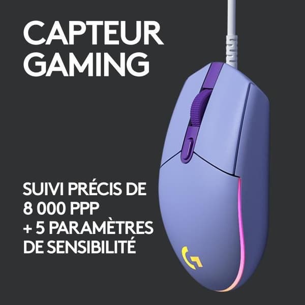 Spelmus - Trådbunden - LOGITECH G - G203 - LIGHTSYNC - RGB - USB - Lila