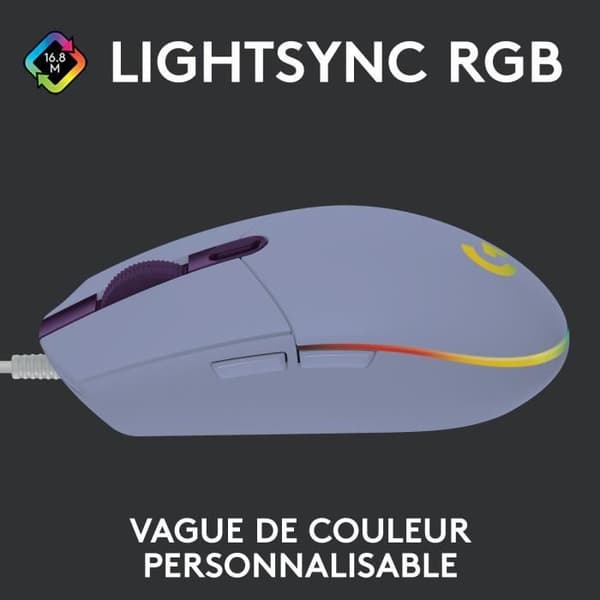 Spelmus - Trådbunden - LOGITECH G - G203 - LIGHTSYNC - RGB - USB - Lila