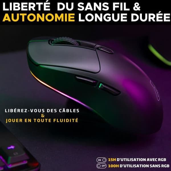Tävlingsmässig spelmus - Trådbunden eller trådlös - The G-Lab - KULT-TITAN - RGB - 12000 DPI - Svart