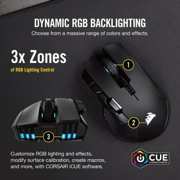 Corsair Mouse CORSAIR IRONCLAW RGB TRÅDLÖS Svart Trådlös Gamingmus