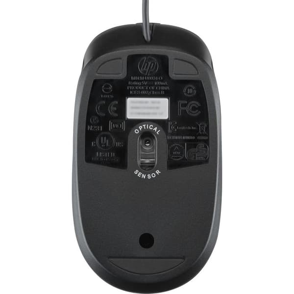 USB trådbunden optisk mus - HP - Svart - USB-anslutning - Optisk detektering - Ergonomisk
