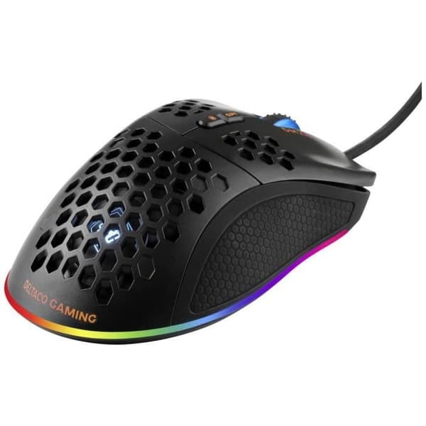 DELTACO GAMING DM210 optisk trådad spelmus - Svart - 7 knappar - 400/800/1200/3200/6400 dpi upplyst