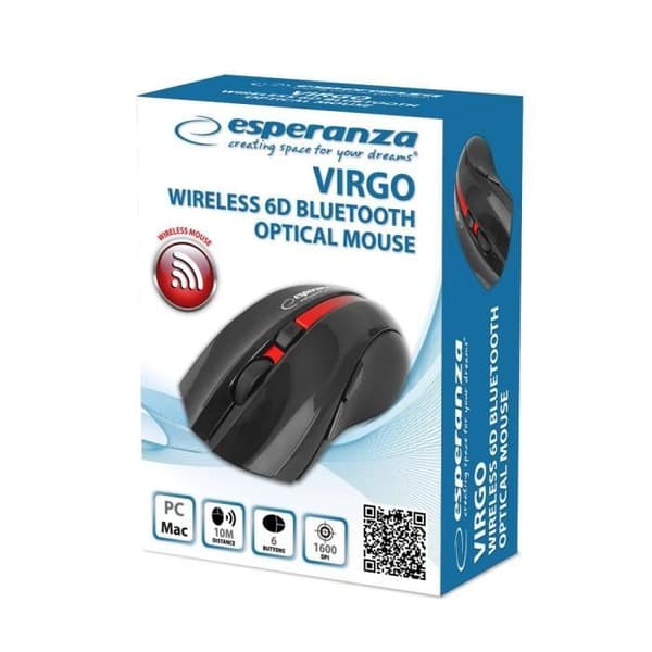 VIRGO EM129R 1600DPI Bluetooth-mus Svart Röd