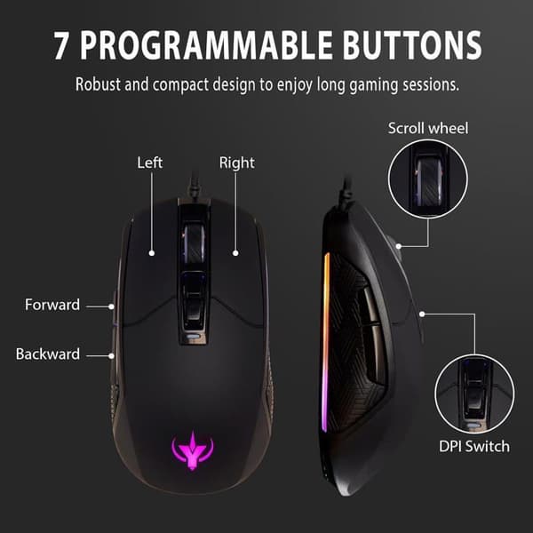 Spelmus - SPYCO - MO-101 - Ergonomisk - 7200 DPI - RGB 6 färgeffekter