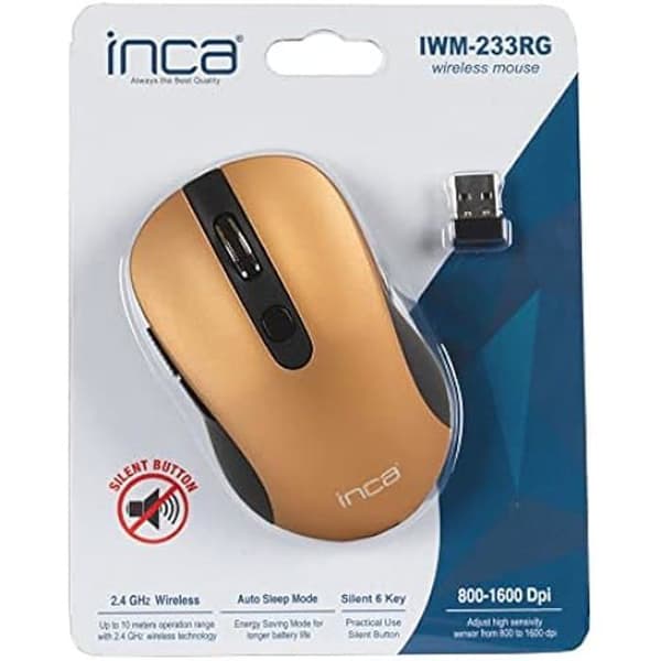 Trådlös Mus - INCA - IWM-233RG - 1600 DPI - 6 Knappar - Guld