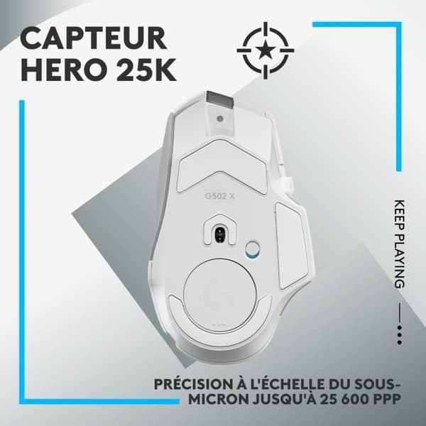 Trådlös spelmus - LOGITECH G - G502 X LIGHTSPEED - LIGHTFORCE Hybrid-knappar - USB-C-port - Vit