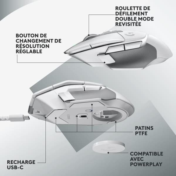 Trådlös spelmus - LOGITECH G - G502 X LIGHTSPEED - LIGHTFORCE Hybrid-knappar - USB-C-port - Vit