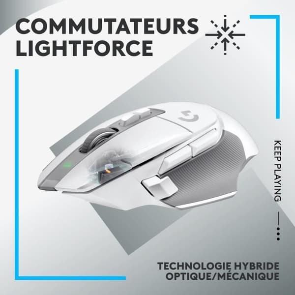 Trådlös spelmus - LOGITECH G - G502 X LIGHTSPEED - LIGHTFORCE Hybrid-knappar - USB-C-port - Vit