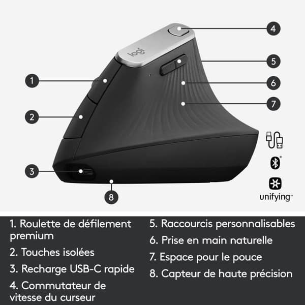 Mus - Trådlös - Logitech - MX Vertical - Grå