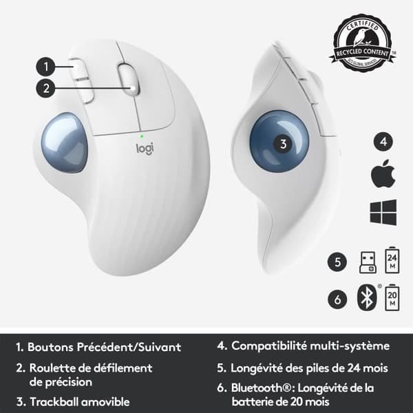 Ergonomisk mus - Trådlös - Logitech - Ergo M575 - Vit